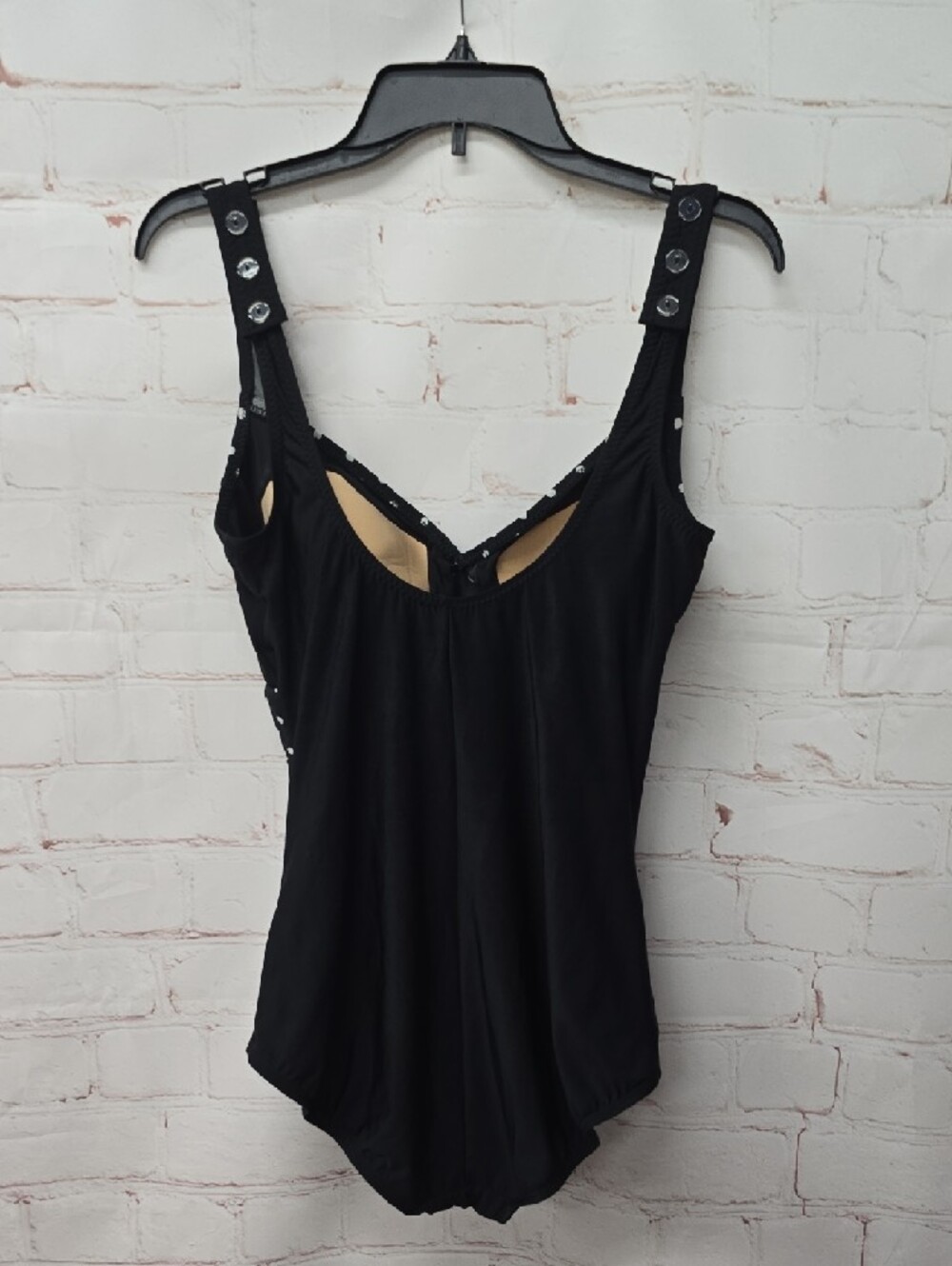 T.H.E. Black One-Piece Swimsuit White Polka Dot Accents Size 16 - Picture 4 of 13